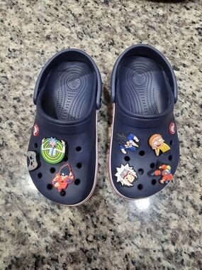 Crocs Navy Blue Classic Clogs with Anime & Gaming Shoe Charms Jibbitz